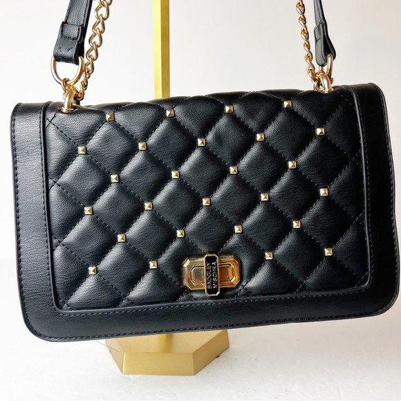 Badgley Mischka Black Flap Studded Gold Bag - Picture 4 of 11